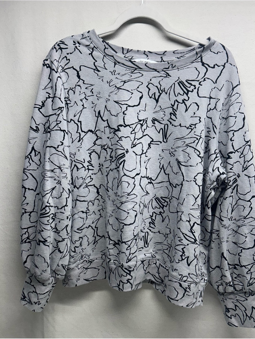 Nine West Light Blue Floral Sketch Sweatshirt